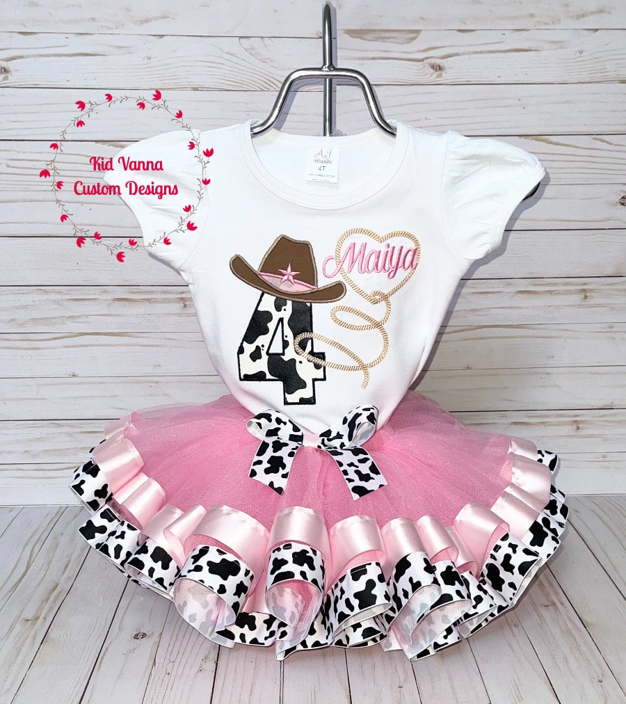 Embroidered Cowgirl Birthday Tutu Outfit Kid Vanna Custom Designs